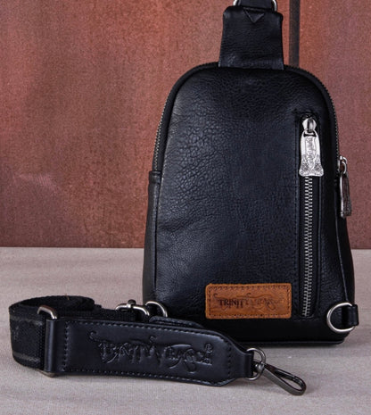 Trinity Ranch Floral Tooled Collection Sling Bag Black