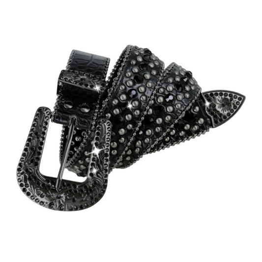 Rhinestone Small Bling Crystals Genuine Leather Belt 1-3/8" Wide