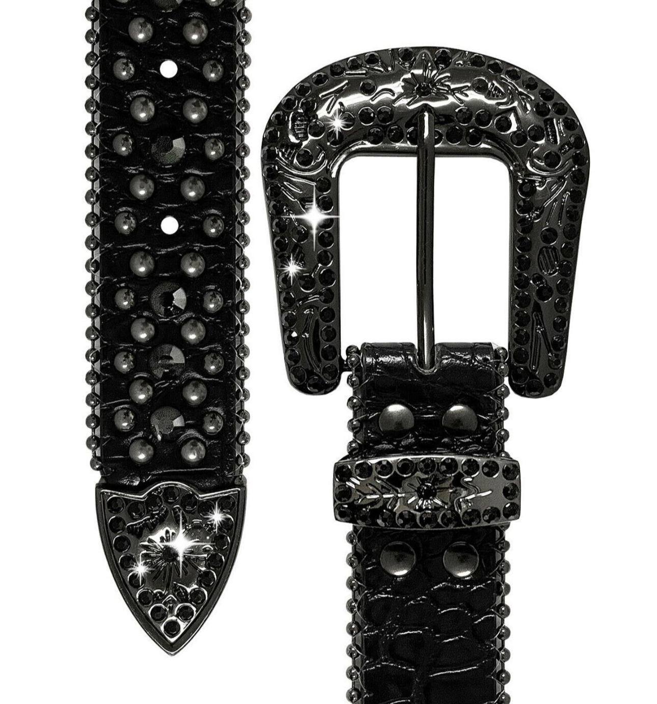 Rhinestone Small Bling Crystals Genuine Leather Belt 1-3/8" Wide