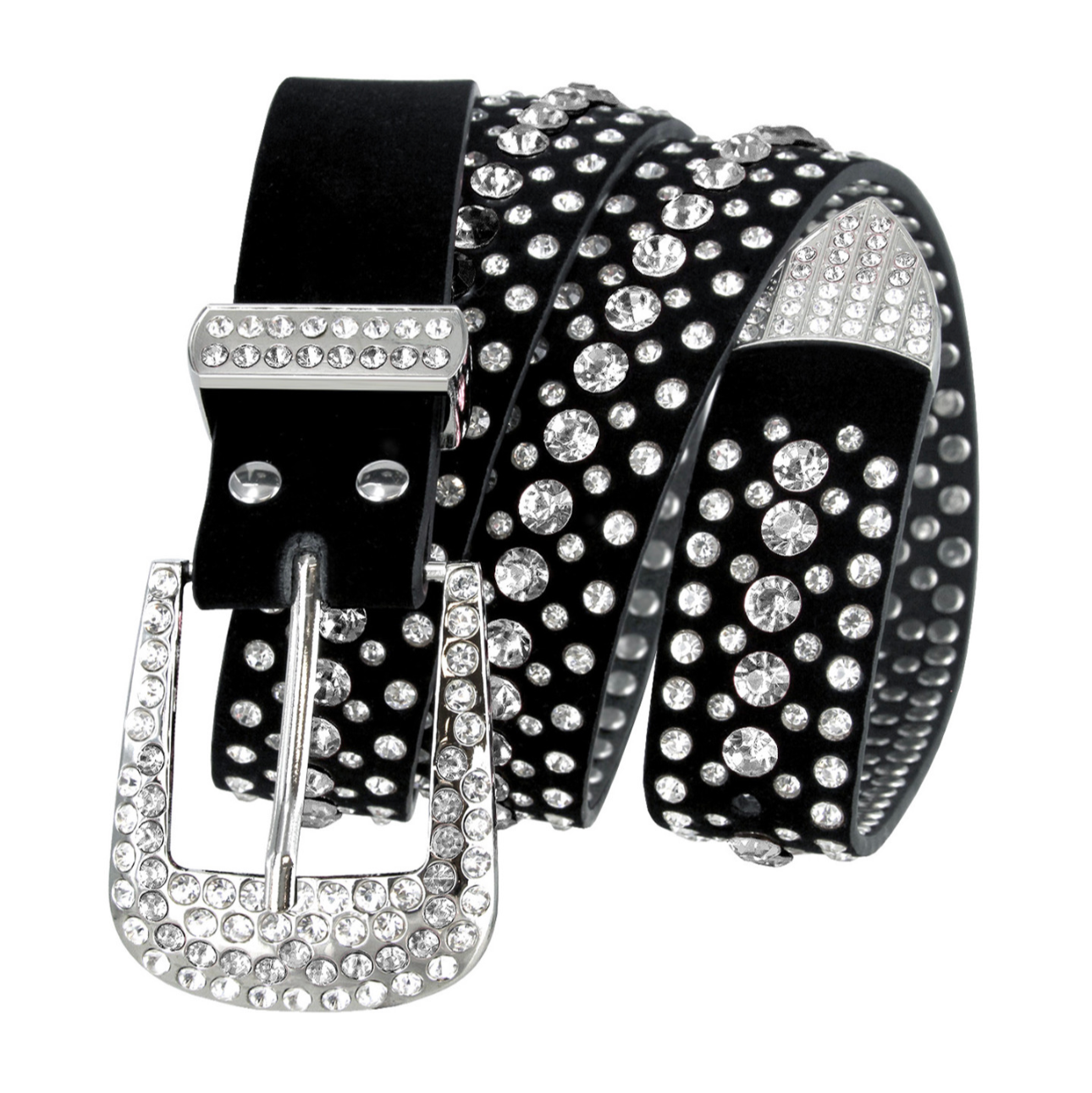 Rhinestone Crystal Studded Suede Leather Belt 1-3/8"