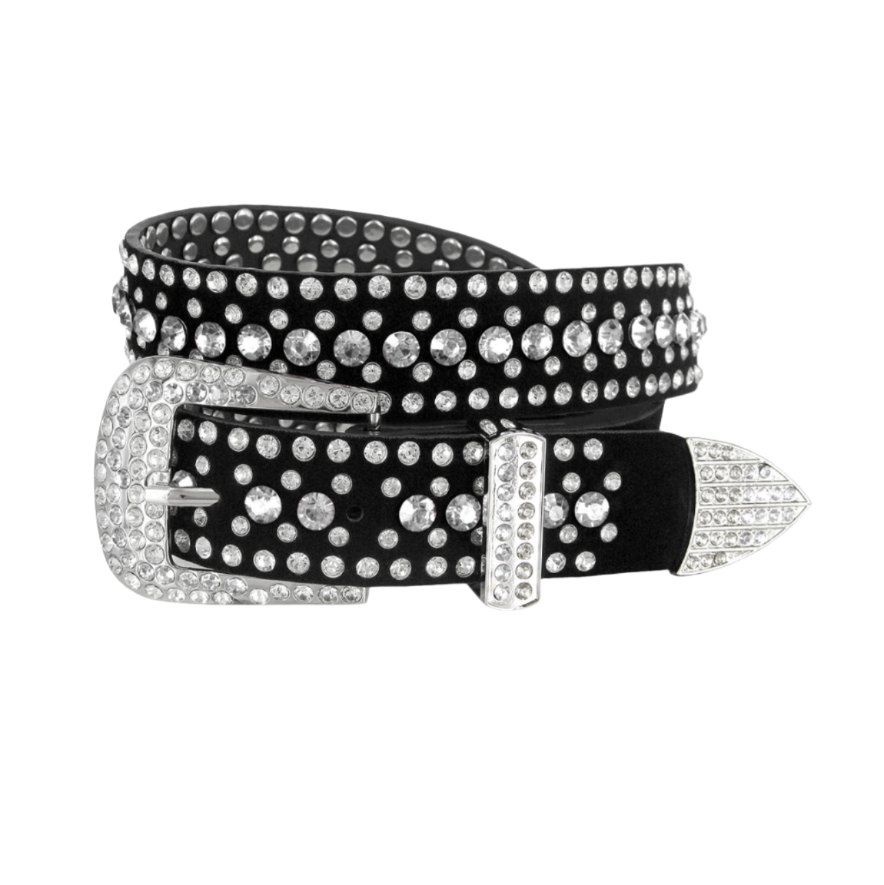 Rhinestone Crystal Studded Suede Leather Belt 1-3/8"