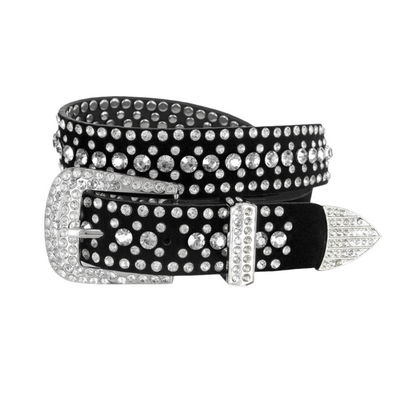 Rhinestone Crystal Studded Suede Leather Belt 1-3/8"