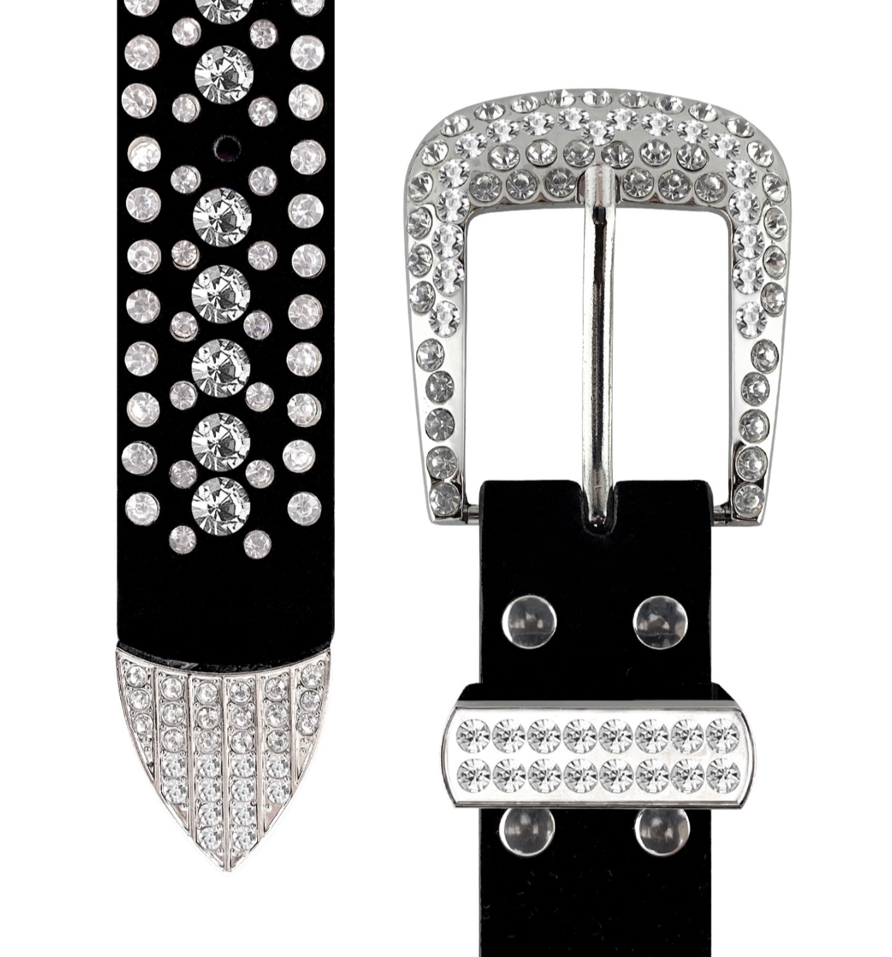 Rhinestone Crystal Studded Suede Leather Belt 1-3/8"