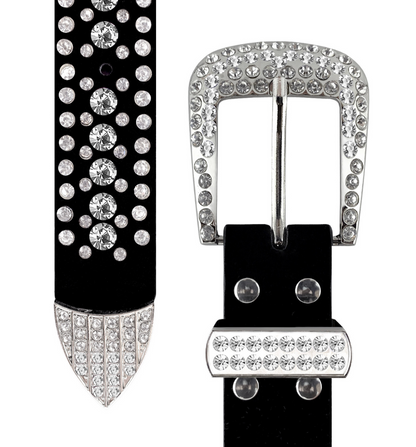 Rhinestone Crystal Studded Suede Leather Belt 1-3/8"