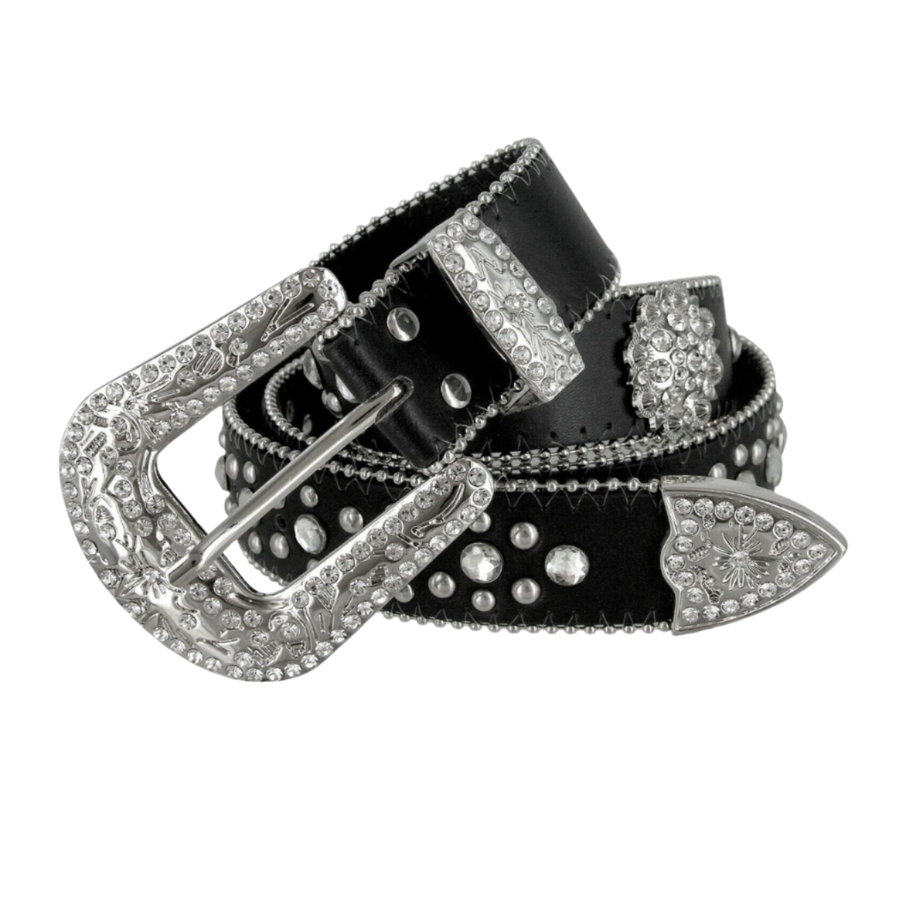 Rhinestone Bling Crystal Genuine Leather Belt 1-1/2" Wide