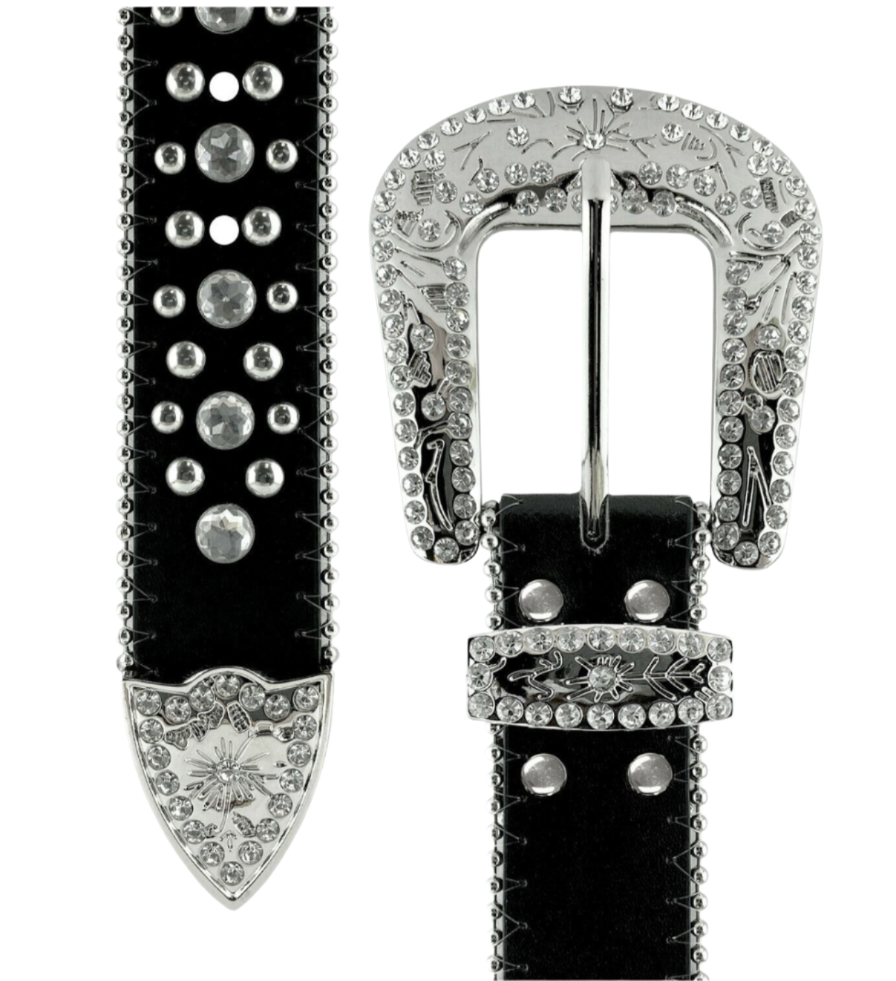 Rhinestone Bling Crystal Genuine Leather Belt 1-1/2" Wide