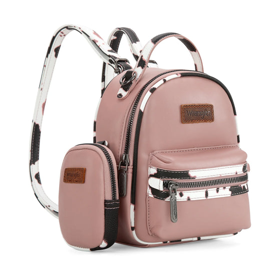 Wrangler Cow Print Trimmed Mini Backpack With Coin Pouch - Pink
