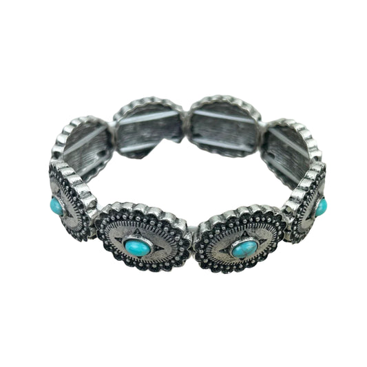 Southwest Style Silver Natural Stone Concho Stretch Bracelet - Blue