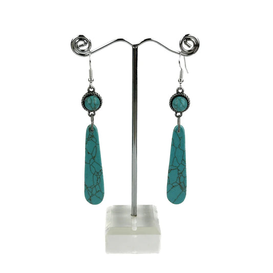 Natural Stone Teardrop Earrings - Blue