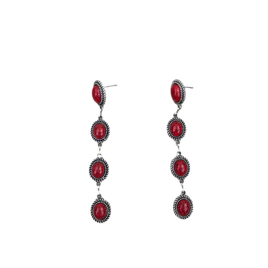Four Tiers Natural Stone Dangle Earring - Red