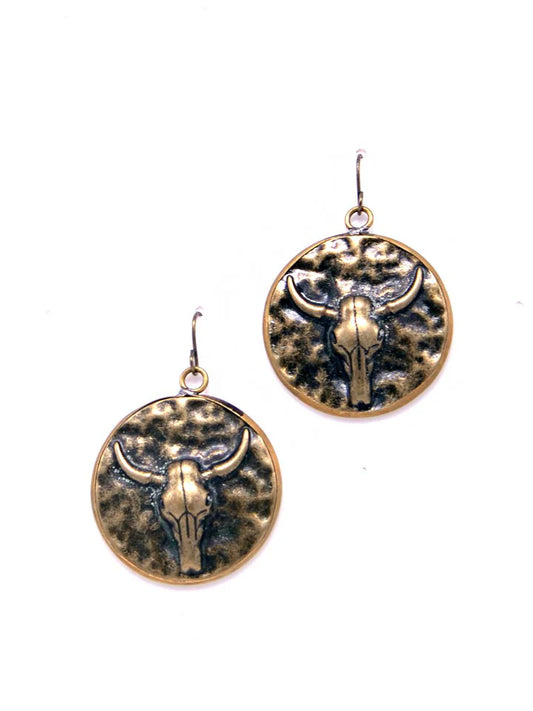 Plating Cow Head W/ Grass Edge Earring Gold