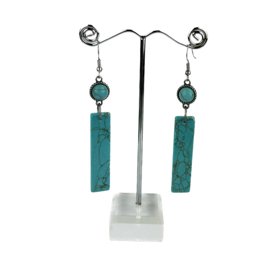 Natural Stone Long Bar Dangle Earring - Blue