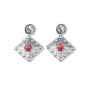 Red Stone with Silver Rhombus Shape Earring