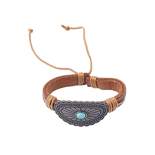 Oval Floral Concho With Leather Cord Bracelet
