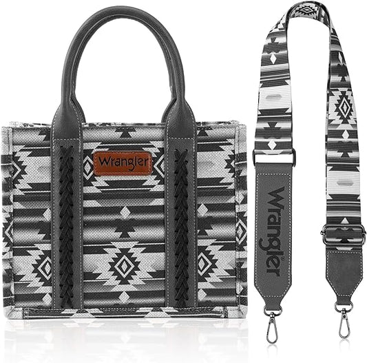 Wrangler Southwestern Print Small Canvas Tote/Crossbody -Black