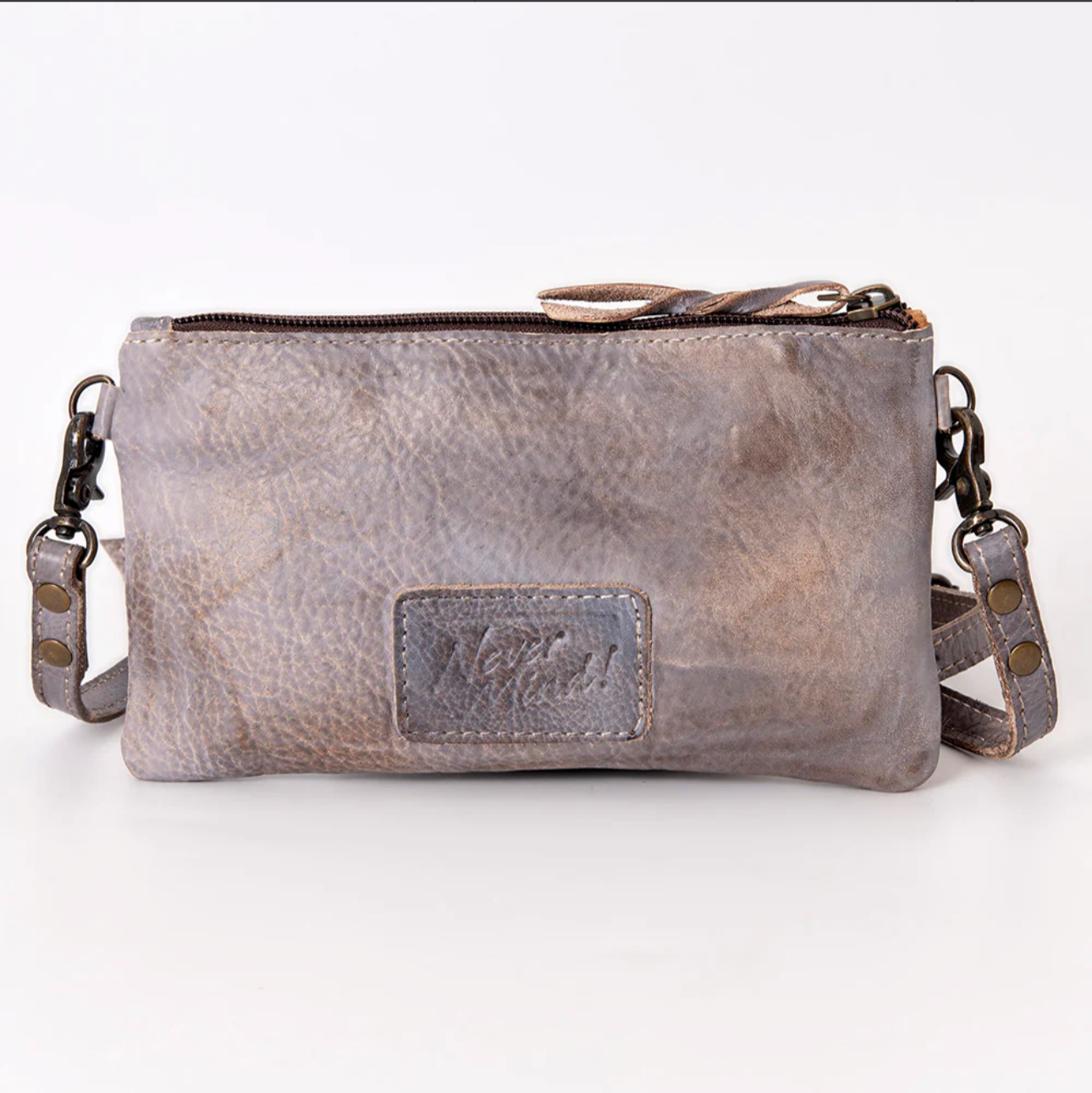 Never Mind Distressed Gray Genuine Western Leather