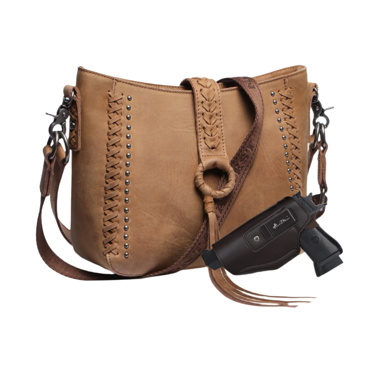 Montana West Genuine Leather Collection Concealed Carry Hobo/Crossbody Khaki