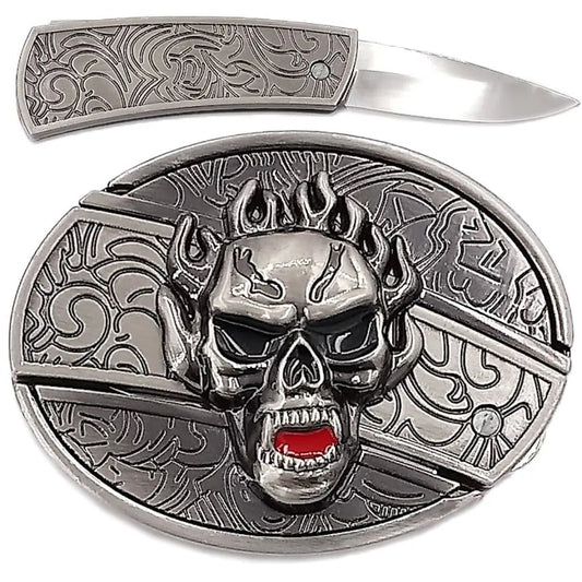 Flaming Skull Knife Buckle