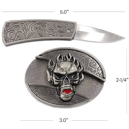 Flaming Skull Knife Buckle
