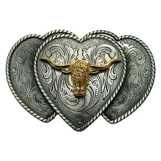 Golden Longhorn Heart Buckle