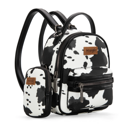 Wrangler Cow Print Trimmed Mini Backpack With Coin Pouch - Black/White