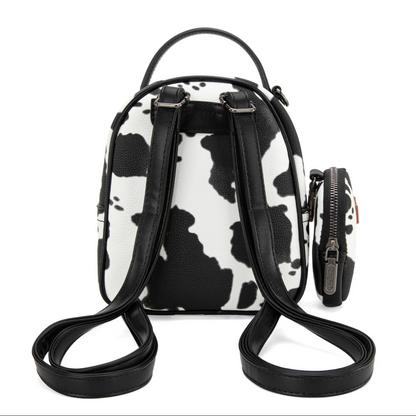 Wrangler Cow Print Trimmed Mini Backpack With Coin Pouch - Black/White