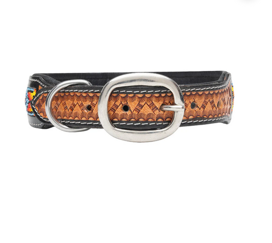 Dodger Hand-Tooled Beaded Leather Dog Collar