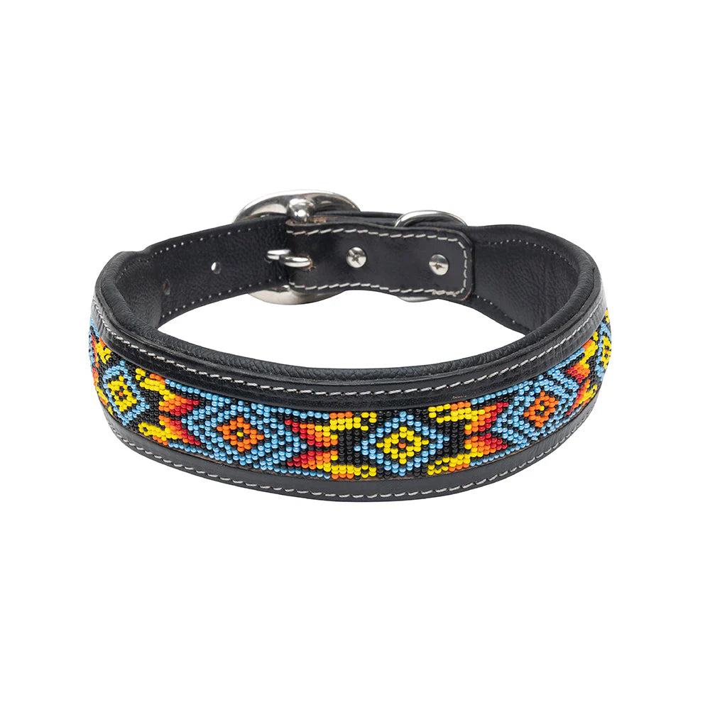 Dodger Hand-Tooled Beaded Leather Dog Collar