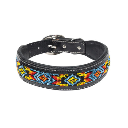 Dodger Hand-Tooled Beaded Leather Dog Collar