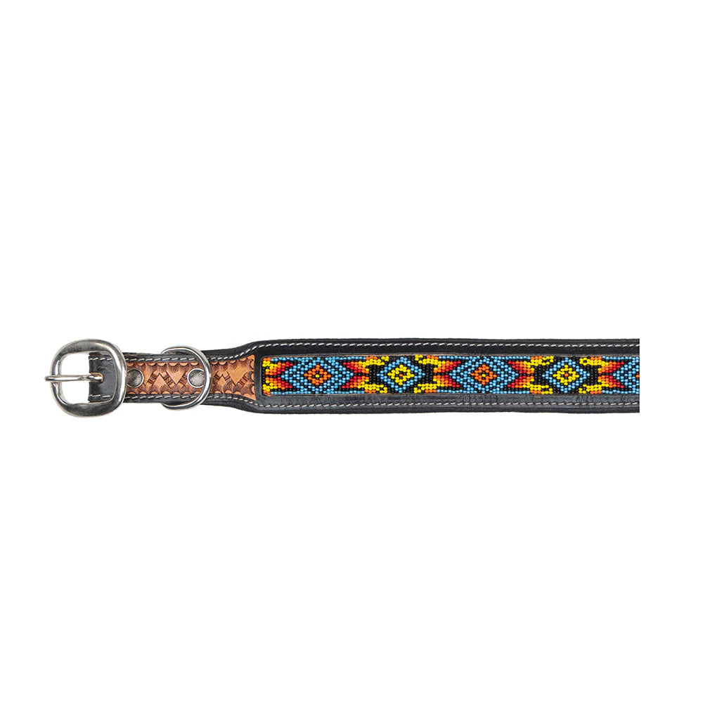 Dodger Hand-Tooled Beaded Leather Dog Collar