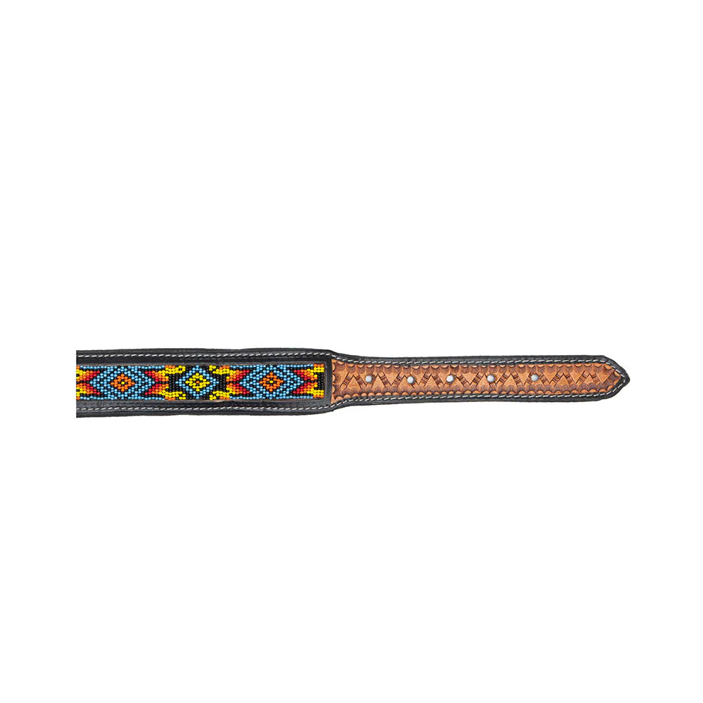 Dodger Hand-Tooled Beaded Leather Dog Collar