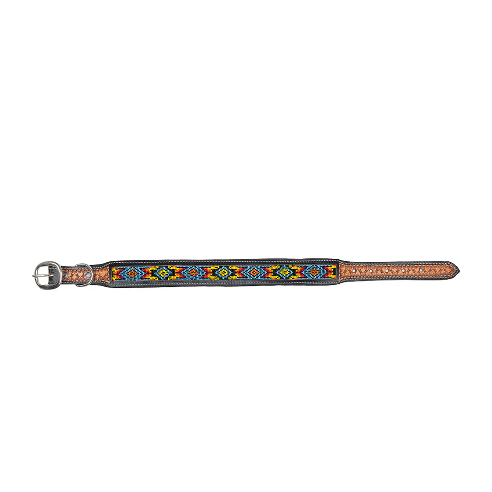 Dodger Hand-Tooled Beaded Leather Dog Collar