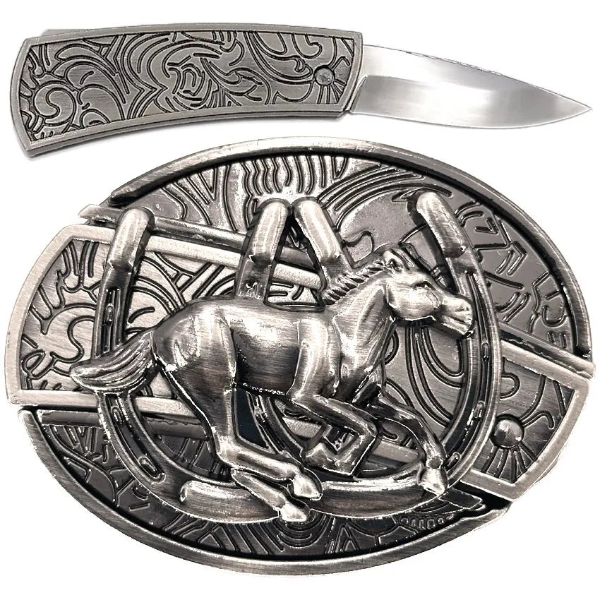 Galloping Horse Silver Knife Buckle