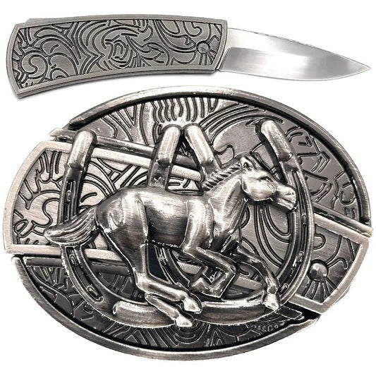 Galloping Horse Silver Knife Buckle