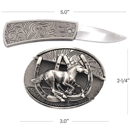 Galloping Horse Silver Knife Buckle