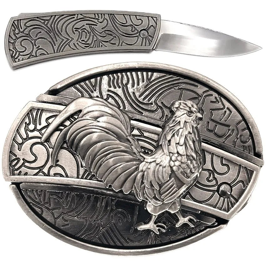 Silver Rooster Knife Buckle