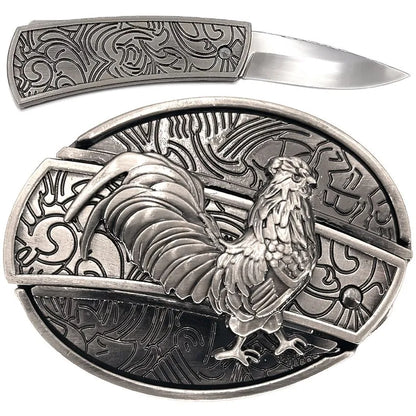 Silver Rooster Knife Buckle