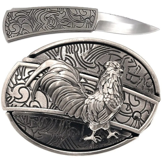 Silver Rooster Knife Buckle