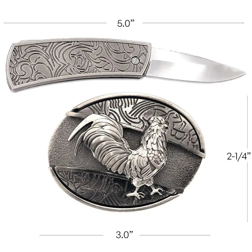 Silver Rooster Knife Buckle