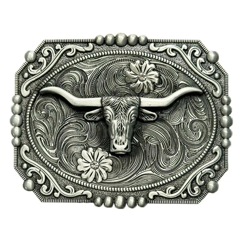 Longhorn Silver Floral Belt Buckle