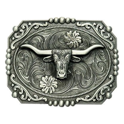 Longhorn Silver Floral Belt Buckle