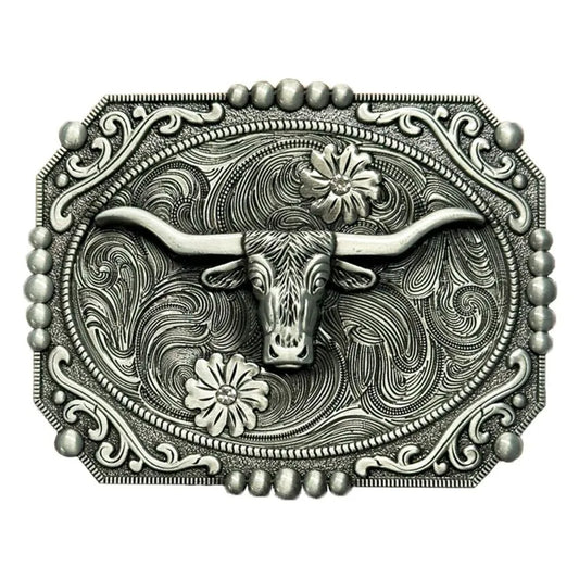 Longhorn Silver Floral Belt Buckle