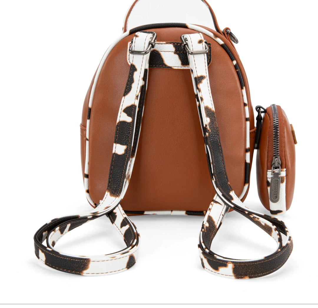 Wrangler Cow Print Trimmed Mini Backpack With Coin Pouch - Brown