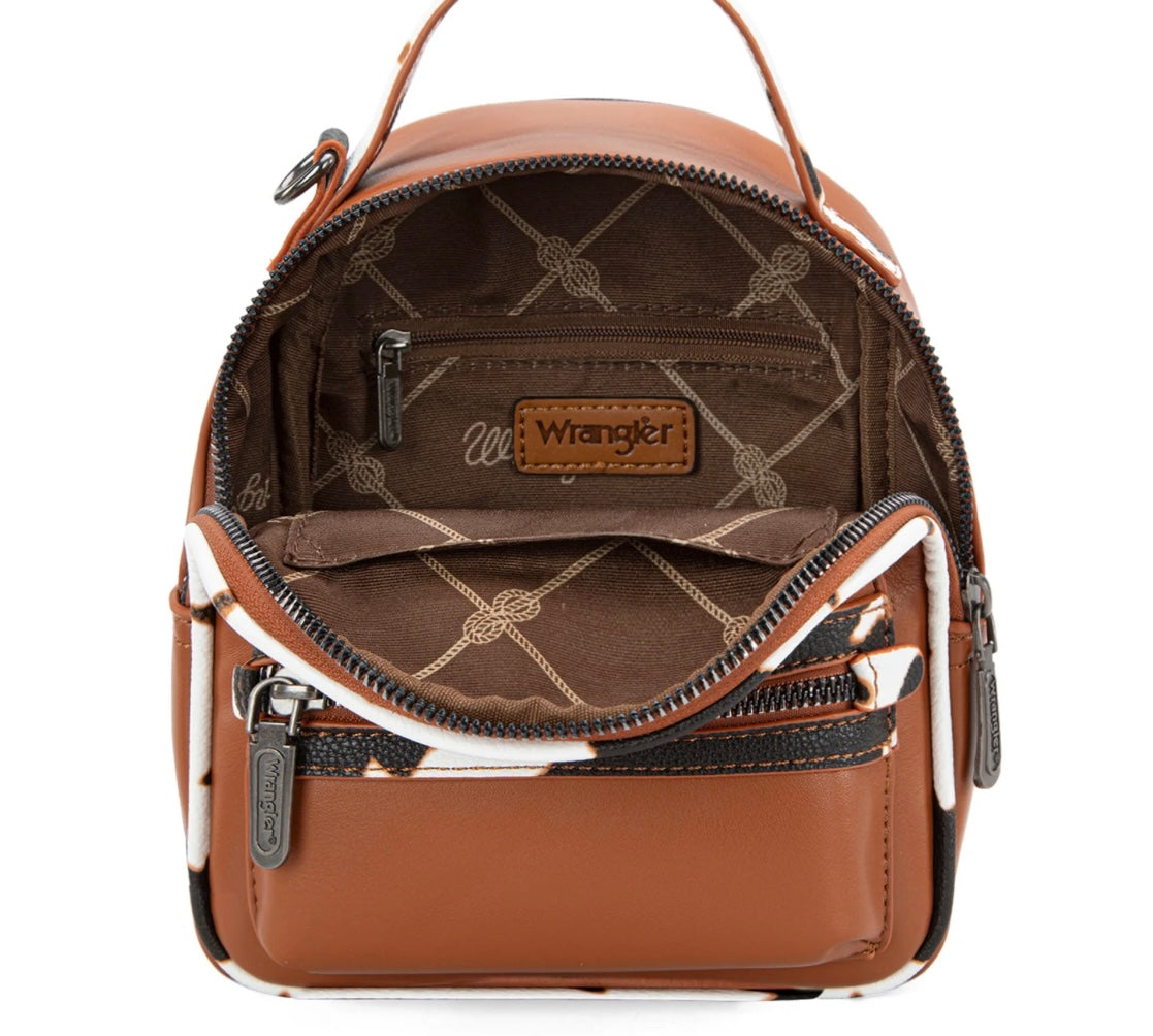 Wrangler Cow Print Trimmed Mini Backpack With Coin Pouch - Brown