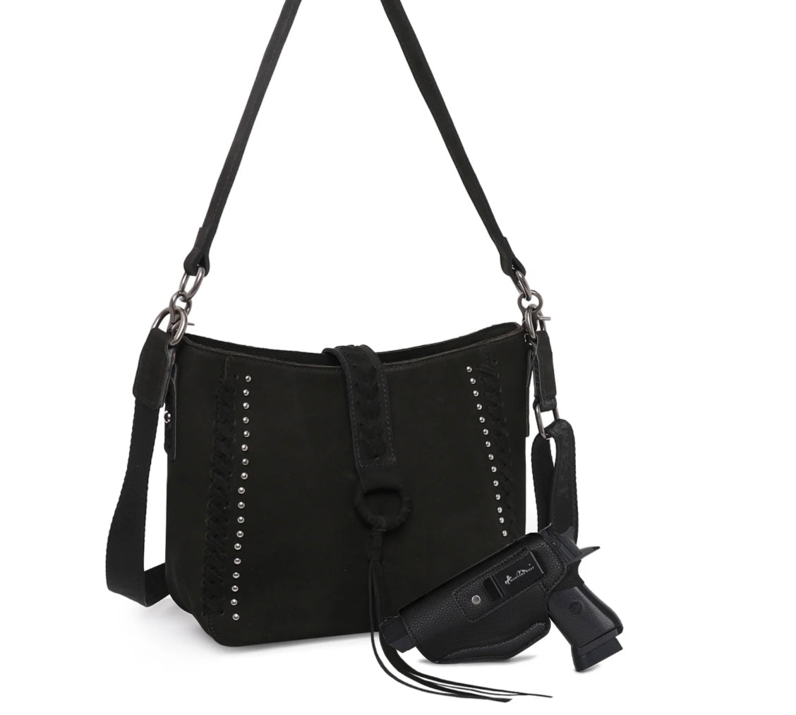 Montana West Genuine Leather Collection Concealed Carry Hobo/Crossbody Black