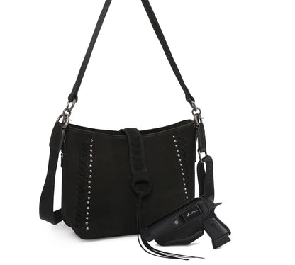 Montana West Genuine Leather Collection Concealed Carry Hobo/Crossbody Black