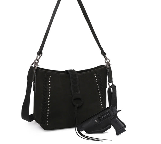 Montana West Genuine Leather Collection Concealed Carry Hobo/Crossbody Black