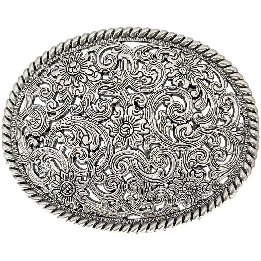 Silver Gapped Flower Pattern Belt Buckle