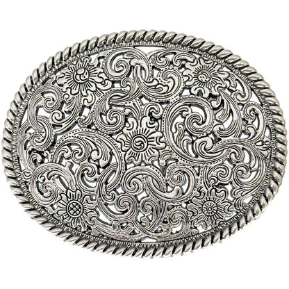 Silver Gapped Flower Pattern Belt Buckle