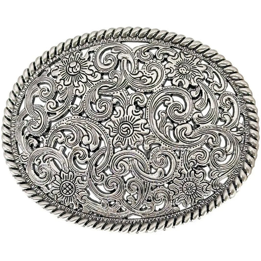 Silver Gapped Flower Pattern Belt Buckle